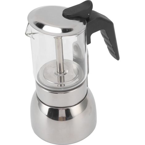 Cafetière italienne classique portable en verre et acier inoxydable résistant à la chaleur, 200 ml, idéale pour la maison et les cafés. (1/5)