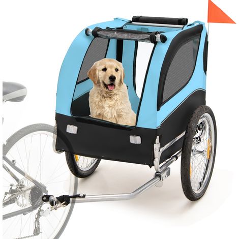 Remorque de Vélo pour Animaux de Compagnie jusqu'à 40 KG avec Roues de 50 cm et Toit Ouvrant pour Chiens/Chats Bleu CW2297 Maison Chic