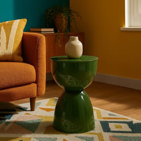 Mesa de Centro Gorkha, Forma Redonda, Estante Verde, Material Metal, 33x50x33h cm Verde (1/5)