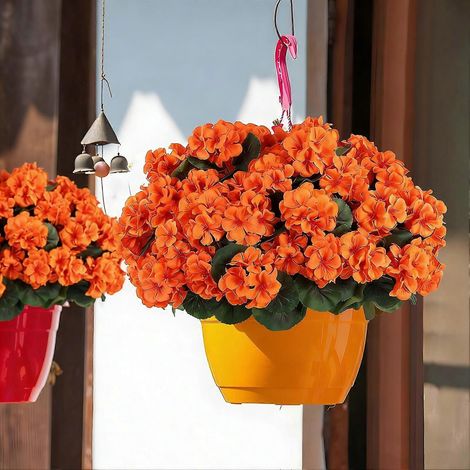 Lot de 6/12 fleurs de géranium artificielles pour décoration intérieure extérieure jardin et terrasse - 1 pièce - Violet (1/4)