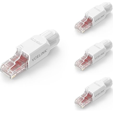 Connecteur RJ45 Cat6A Sans Outil 10 Gbps Plaqué Or, Blanc, Lot de 4 Prise RJ45 UTP Réutilisable 10 Gbps/500 MHz, Compatible Routeur, Switch, Modem Optique, PC, Installations simplifiées (1/5)