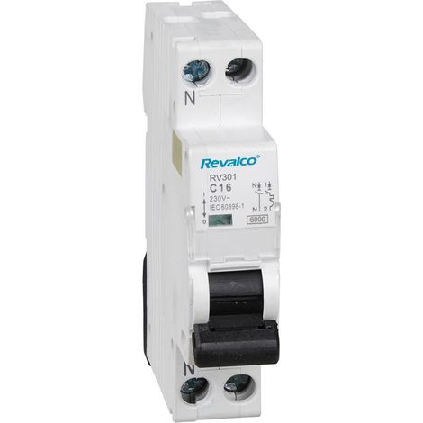 Magnetothermischer Schalter von Revalco, 1 Pol + Neutralleiter, 25 A (schmal)  02568