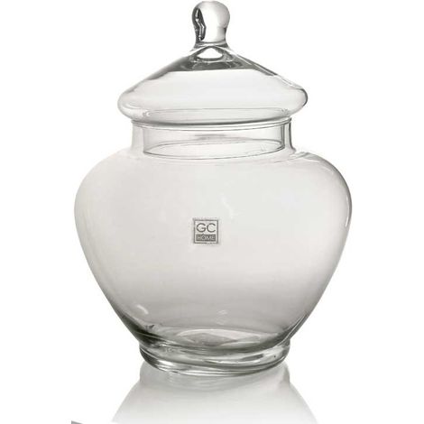 VASO POUTICHE DECORATIVO IN VETRO CON COPERCHIO 21 X 27 CM