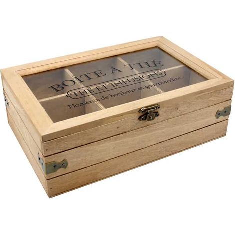Boite de rangement à thé en bois 6 compartiments – Protection contre l'humidité – Design moderne pour sachets de thé