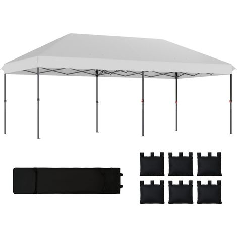 Outsunny carpa plegable gazebo 6x3 m pop-up, altura ajustable 3 niveles, toldo upf50+, bloqueo central, 6 sacos de arena y bolsa con ruedas, plateado