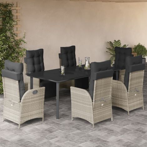 Ensemble à manger de jardin et coussins 7 pcs-Salon de jardin gris clair rotin 161180 (1/5)