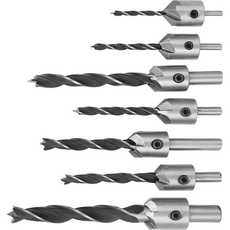 Set mit 7 konischen Holzbohrern mit 5 Schneiden und Fasenwerkzeug, inklusive Inbusschlüssel (1/5)
