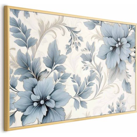 Poster – Türkisfarbene Zierblumen im Retro-Stil (1/4)
