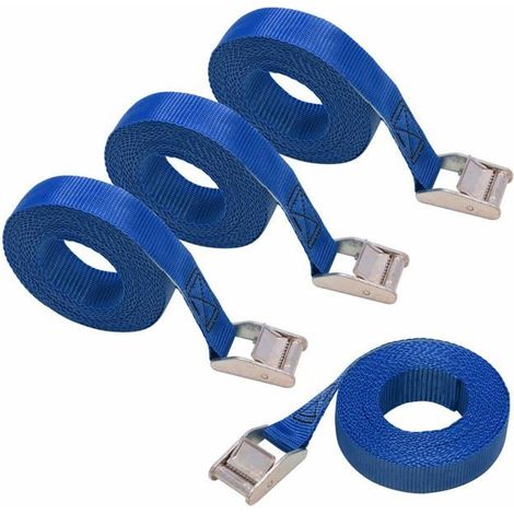 Sangles de fixation, 2,5 mètres de long, 25 millimètres de large, norme DIN, 4 sangles par paquet, bleues. (1/5)