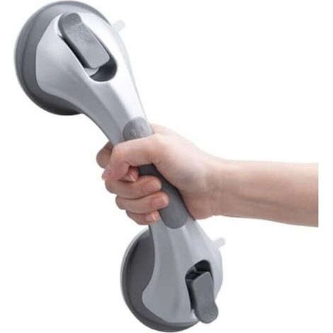 31 cm Duschhaltegriffe, Saugnapfgriff, max. Belastbarkeit 110 kg, Sicherheitshaltegriff für Senioren und Menschen mit Behinderung, robust, bohrfrei und abnehmbar, Handy Grasp Pro, Silber (1/4)
