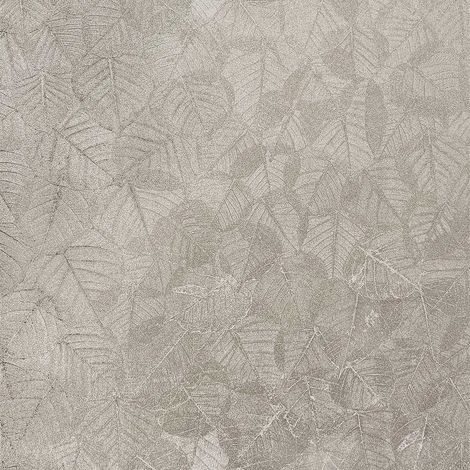Papier peint feuillage texturé gris argenté