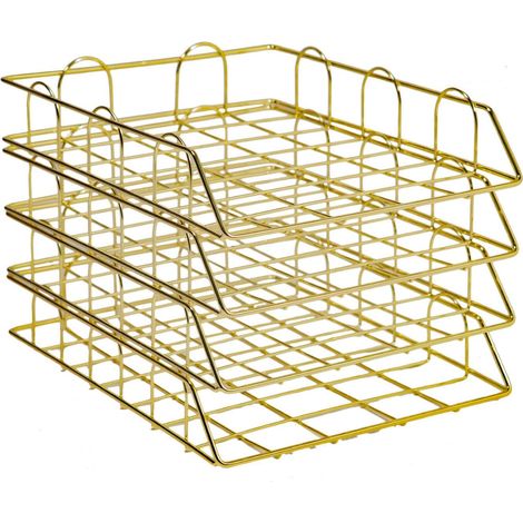 Lot de 4 porte-documents en métal A4 - Pour bureau, rangement, courrier - Doré (1/5)