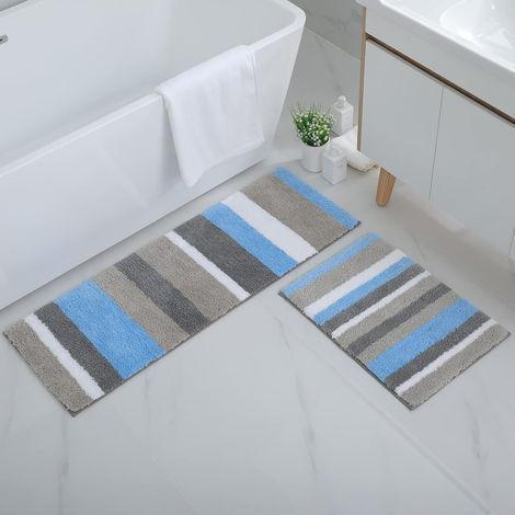 Set of 2 Bath Mats, Soft Microfiber, Absorbent, Non-Slip, Machine Washable, Bathroom (1/5)