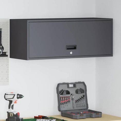 Wandschrank für die Garage mit Gasdrucklift-Tür Schwarz