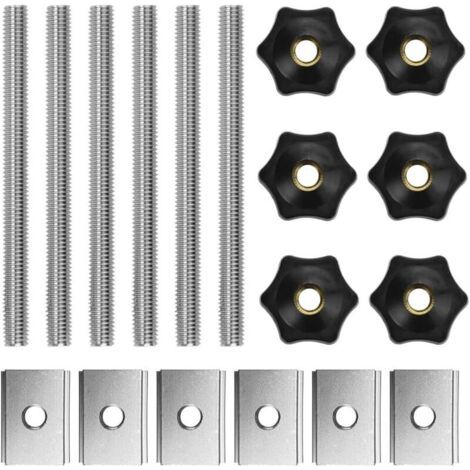6 Pcs Vis De Serrage M8 Boutons À Main En Forme D'étoile Vis Papillon Bouton T-Track Écrous Coulissants Avec 6 Tiges Filetées Et 6 Écrous À Bouton Pour Travail Du Bois, Équipement Mécanique