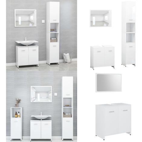 Ensemble de meubles de bain 3 pcs Blanc Bois d'ingénierie - Ensemble Meuble Salle De Bain - Meuble Salle De Bain Blanc - Meuble Salle De Bain Design - Armoire Salle De Bain - Miroir Salle De Bain - Ho (1/5)