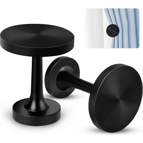 Pair of black metal curtain tiebacks - Decorative hooks - Wall mounting - Modern and vintage style
