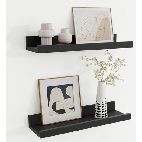 Lot de 2 étagères flottantes de 40 cm, étagère murale en bois noir avec rebord pour rangement de jouets, étagère murale en bois pour salon, chambre à coucher, études, décoration, livres, cadres photo (1/5)