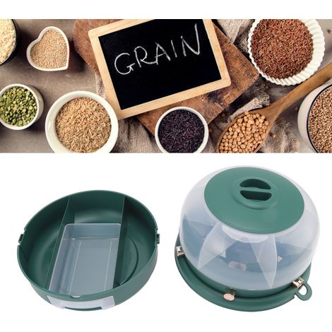 Boîte de rangement empilable pour céréales, simple couche, 6 compartiments, distributeur de riz rotatif, vert foncé, pour une organisation optimale de la cuisine. (1/5)