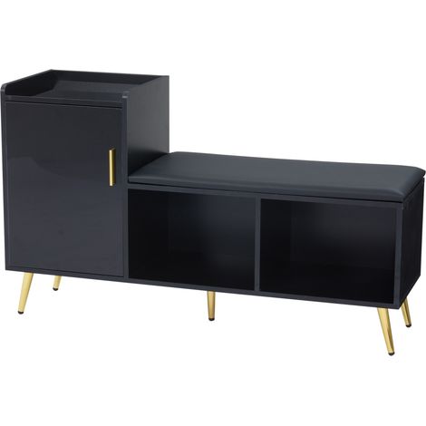 Mobile scarpiera ingresso nero lucido con panca imbottita 120 x 35 x 71,5 cm MODENUIT (1/5)