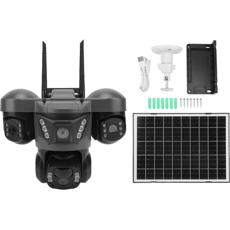 Ortviai Caméra de sécurité solaire 4G avec triple objectif 6K, PTZ, détection de mouvement PIR et talkie-walkie