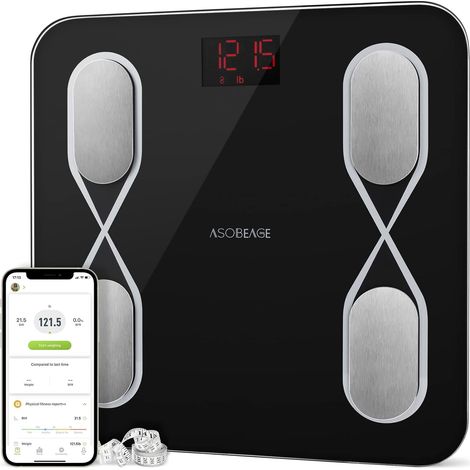 BILANCIA DA BAGNO INTELLIGENTE MISURAZIONE DEL GRASSO CORPOREO BMI BLUETOOTH NERA (1/5)