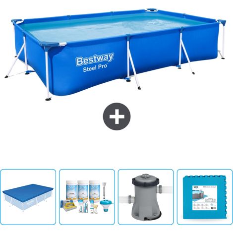 Piscine Bestway Rectangulaire Steel Pro - 300 x 201 x 66 cm - Bleue - Incluse Accessoire CB2 (1/5)