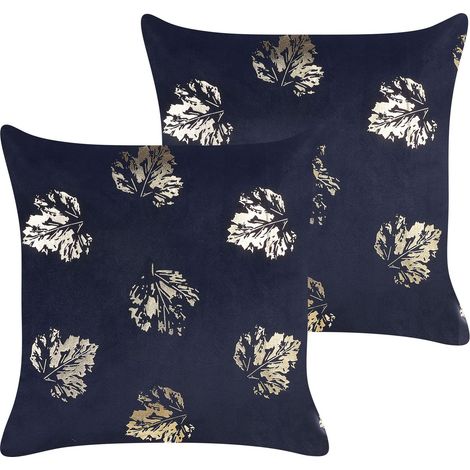 Dekokissen 2er Set GOLDENROD Samtstoff 45 x 45 cm Schwarz Pflanzenmuster