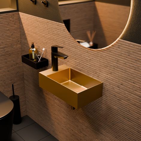 Ceramia Timeless Handwaschbecken Edelstahl 304, 40x22x11cm, Gold gebürstet PVD (1/4)