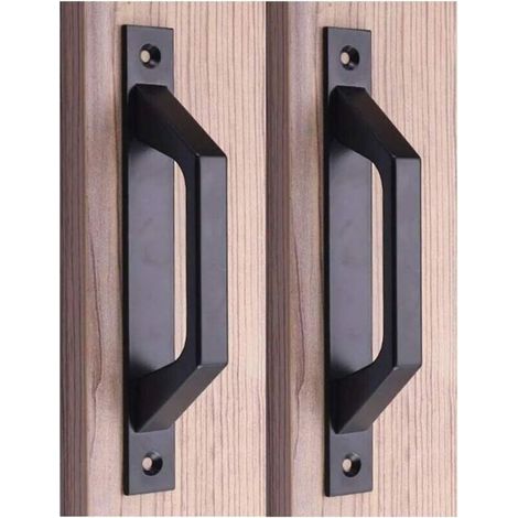 Poignée en bois 19.6cm de traction de porte de porte de grange de poignée de porte de porte coulissante en acier au carbone (D black)
