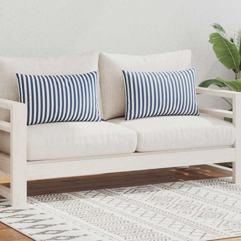 Oreiller d'extérieur lot de 2 Impression rayure 60 x 40 cm Bleu vidaXL