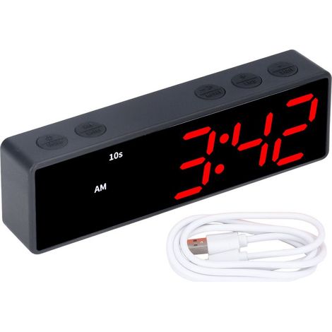 Minuteur d'Entraînement LED Numérique Multifonction - Horloge de Bureau Électronique pour Chambre et Salle de Sport (Cadre Noir, Affichage Bleu et Rouge) (1/5)