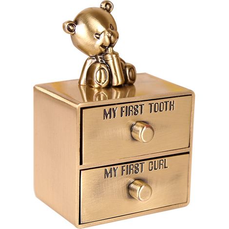 Boîte de Conservation pour Dents de Bébé en Alliage Métallique avec 2 Tiroirs - Coffret Souvenir Mignon Ours pour Première Boucle et Dents de Bébé (1/5)