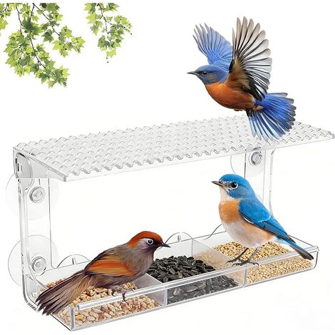 Mangeoire à Oiseaux de Fenêtre, Nichoir Transparent Mangeoire à Ventouses pour Mésanges, Moineaux et Oiseaux Sauvages Mangeoires à Oiseau Suspendue Distributeur Graines Oiseau en Acrylique (1/5)
