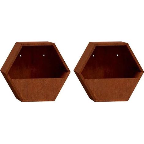 Pots de fleurs muraux, lot de 2, en acier Corten, 30 x 10 x 25 cm