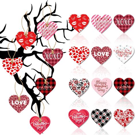 Ornement En Forme De Coeur - Décoration Pour Arbre De Noël Et Fêtes - En Papier - 12 Pièces - 10 Cm (1/5)