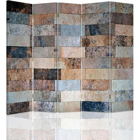 Paravent design élégant effet brique de marbre 5 volets - 180 x 180 cm - 2 faces R° V° (1/5)