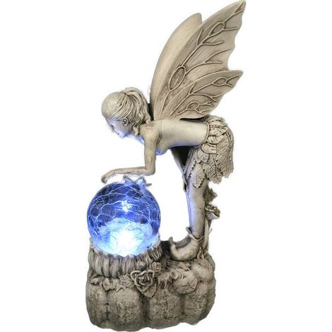 Ornements féeriques en forme de fleurs, statues de boules de cristal pour jardin, décorations lumineuses solaires artisanales en résine