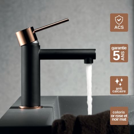 Robinet Mitigeur Lavabo Salle de Bain noir/or – Bec Bas Anti-Calcaire – Design Moderne - MILOS STICK IMEX (1/4)