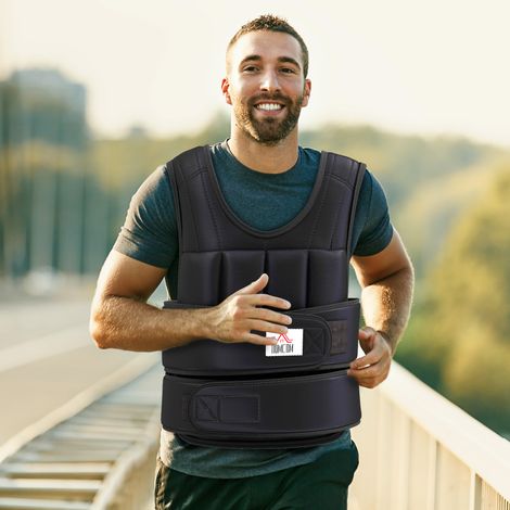 Gilet lesté réglable veste lestée 10 Kg max. poids amovibles entrainement musculation exercice boxe oxford 50x60cm noir