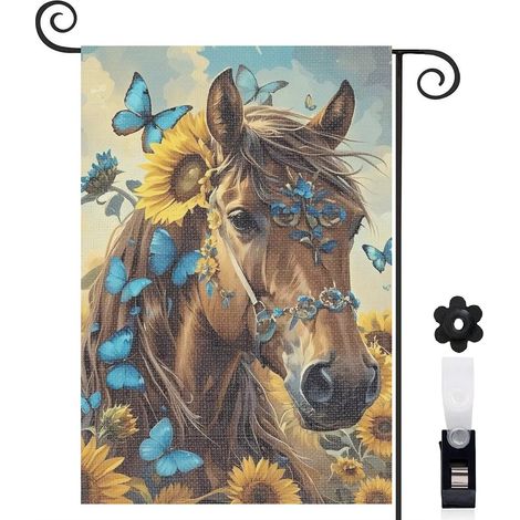 Drapeau de jardin Bienvenue en tissu résistant 30 x 45 cm double face décoration extérieure (1/5)