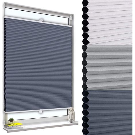 Woltu – Store plissé nid d'abeille antisolaire 65x130cm – Installation sans perçage avec pinces réglables – Blanc et bleu (1/4)