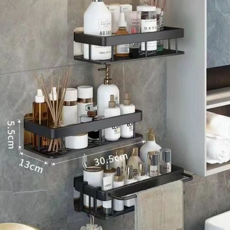 Étagère de rangement d'angle en alliage d'aluminium pour salle de bain - 3 pièces noires (1/4)