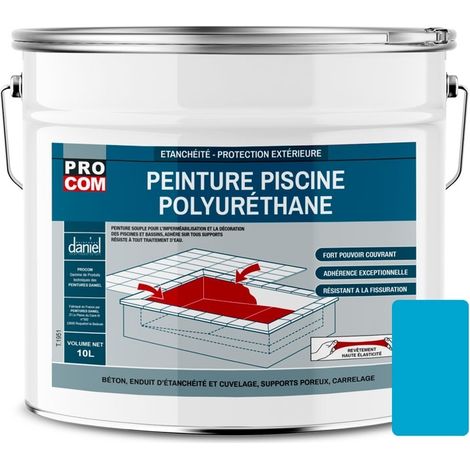 Procom – Peinture de piscine béton polyuréthane – Étanche et souple – Haute adhérence sur ciment et enduit – 10 litres - 1BA3CB (1/4)
