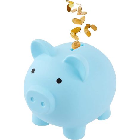 Grande tirelire cochon en plastique (bleue), tirelires pour filles et garçons, tirelire incassable en plastique, cadeau amusant pour les anniversaires, les fêtes et les baby showers (1/5)