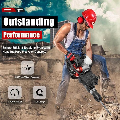 Benzin Abbruchhammer, 1000W 33CC 2 Stroke Meißelhammer Schlaghammer Stemmhammer Vorschlaghammer, 30J Benzin Abbruchhammer Bohrhammer Betonbrecher Lochbohrer mit 3 Bohrer