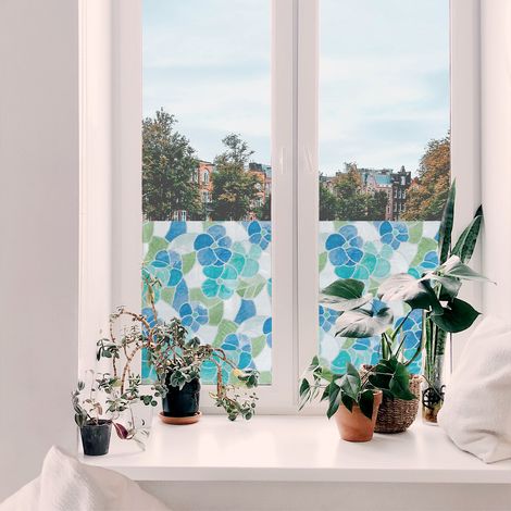 Adhésif décoratif pour vitre Fleurs Madère 200 x 45cm Bleu, vert (1/5)