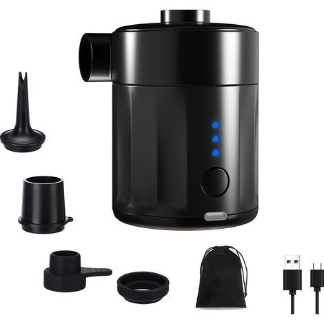 Pompe à air électrique portable pour articles gonflables, pompe à air à batterie rechargeable pour matelas pneumatique, mini pompe à vide portable 2 en 1 avec 4 embouts et sac de rangement pour matela (1/5)
