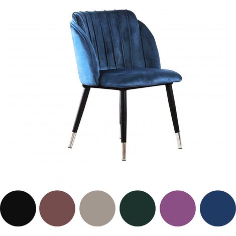 Single Milano Velvet Dining Chair - Metal Legs W/ Silver End Caps - Dining Room Chair - Upholstered Chair - Modern Dining Chair w/ Arms - Blue (1/5)