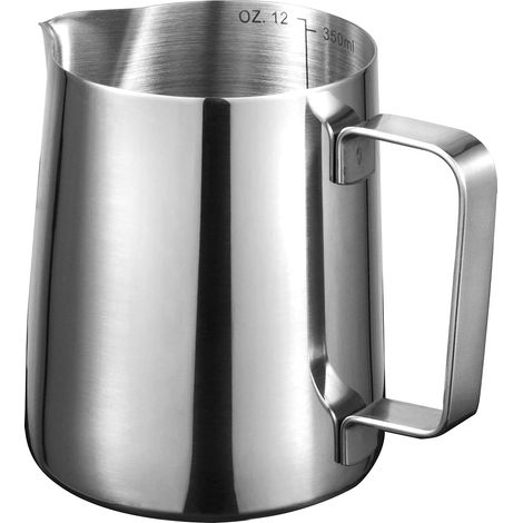 Edelstahl-Milchkännchen, Barista-Milchkännchen, Topf für Edelstahl-Kaffee, Milchschaum, Cappuccino und Latte (Silber, 12 Unzen/350 ml)